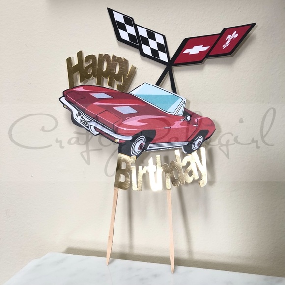 Personalized & Customized 1963 Red Chevrolet Corvette Happy Birthday Cake Topper - Picture 2 of 8